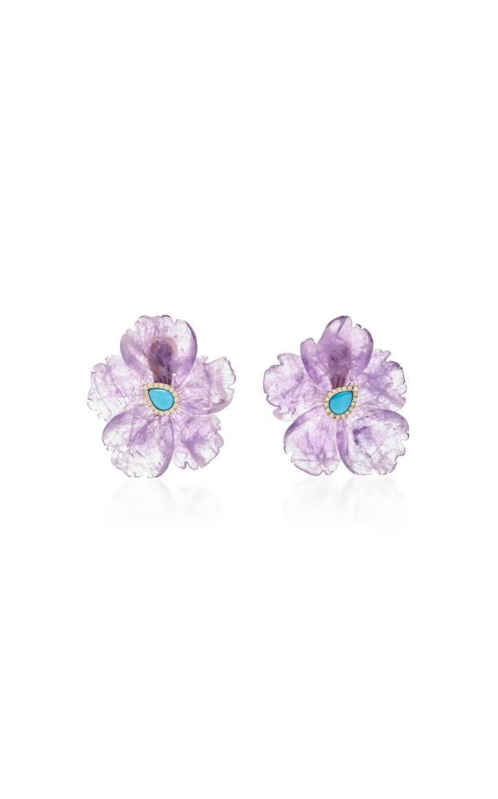 Casa Castro Purple Blue Flower Earrings