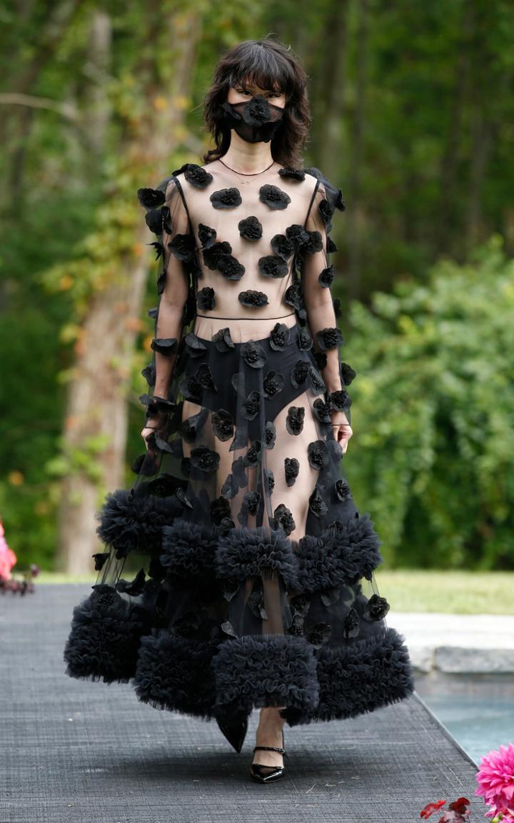 Moda Operandi Christian Siriano Floral Long Sleeve Tea Length Dress