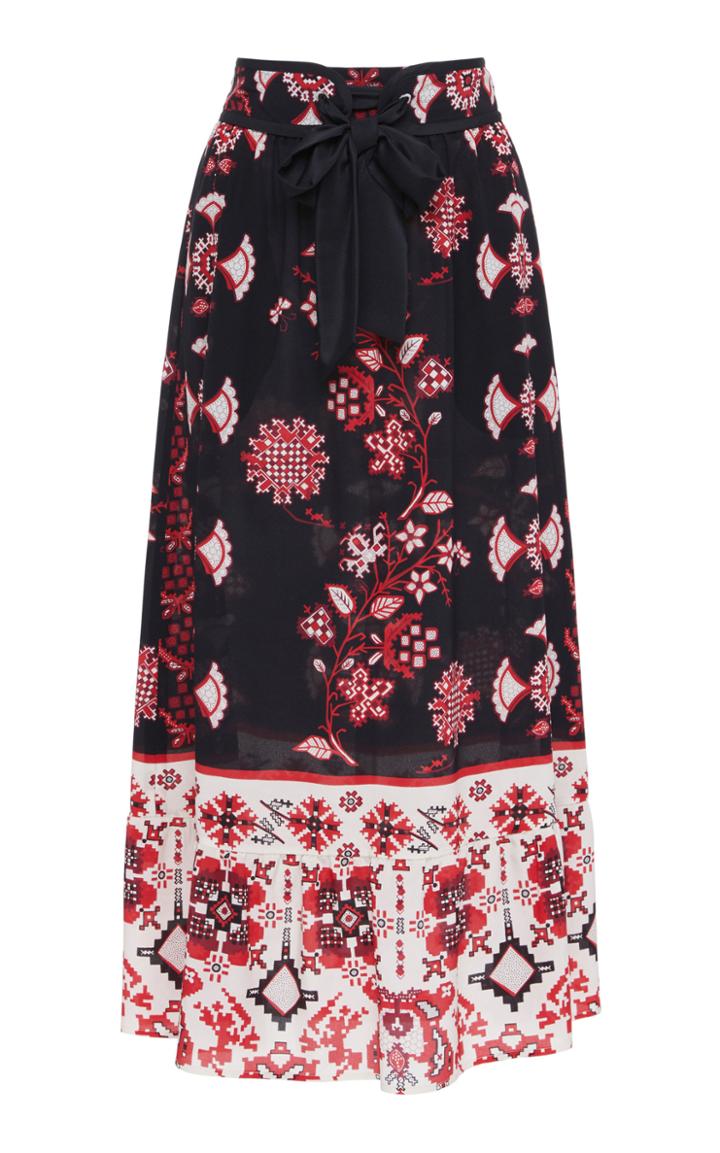 Red Valentino Tie-front Printed Voile Midi Skirt