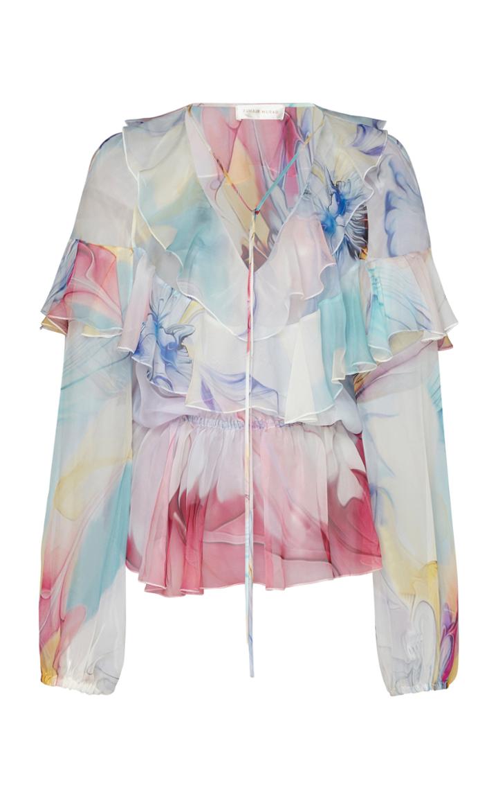 Moda Operandi Zuhair Murad Petal-printed Ruffled Organza Blouse Size: 32