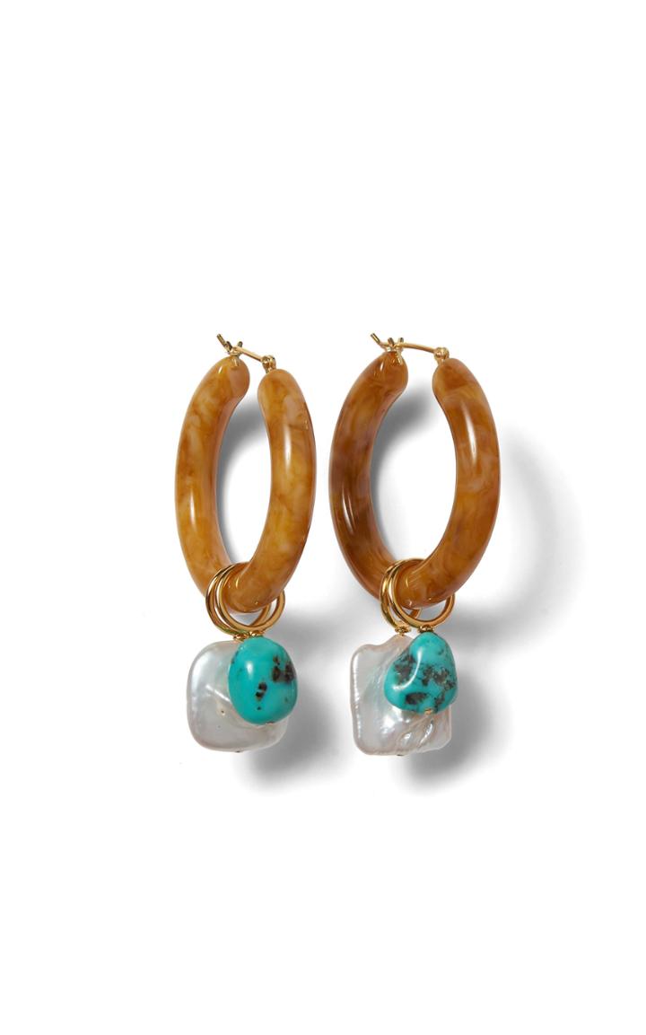 Lizzie Fortunato Spritz Acrylic, Turquoise And Pearl Hoop Earrings