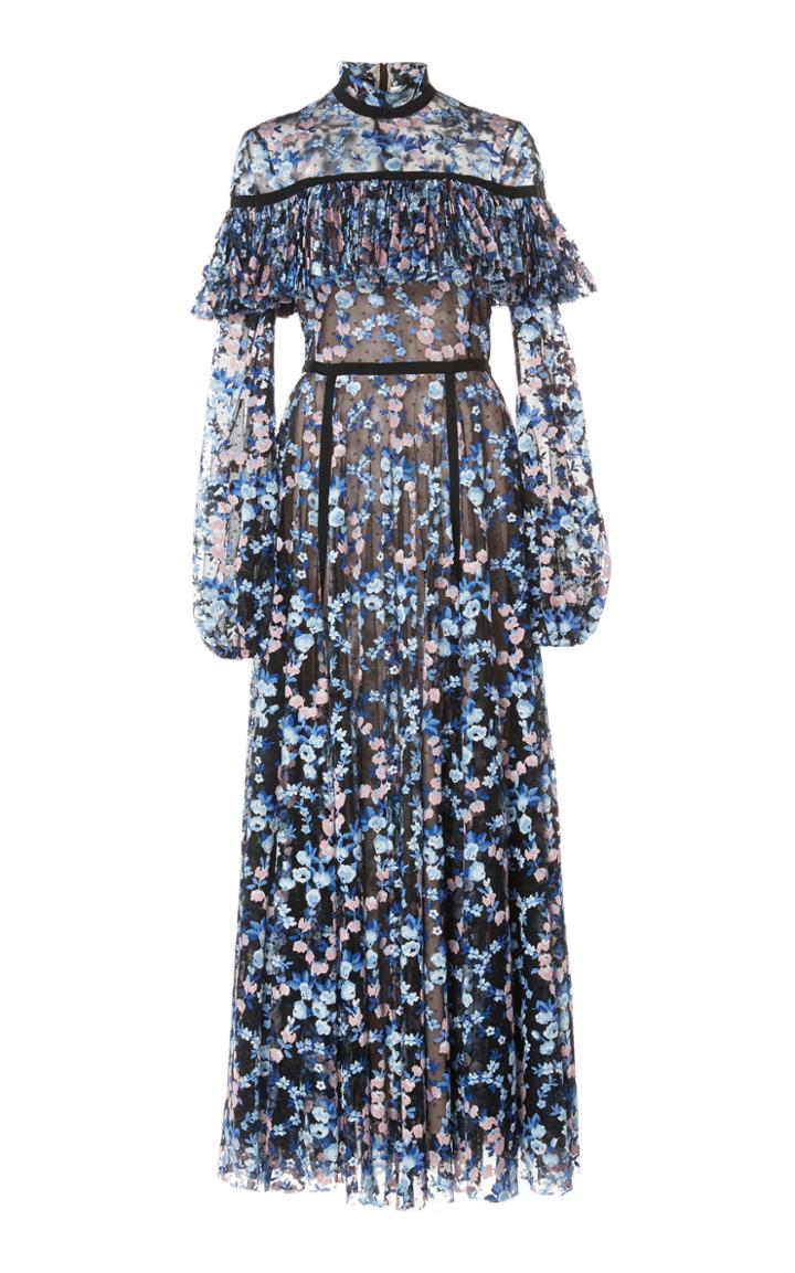Giambattista Valli Velvet-trimmed Floral Devore Gown