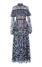Giambattista Valli Velvet-trimmed Floral Devore Gown