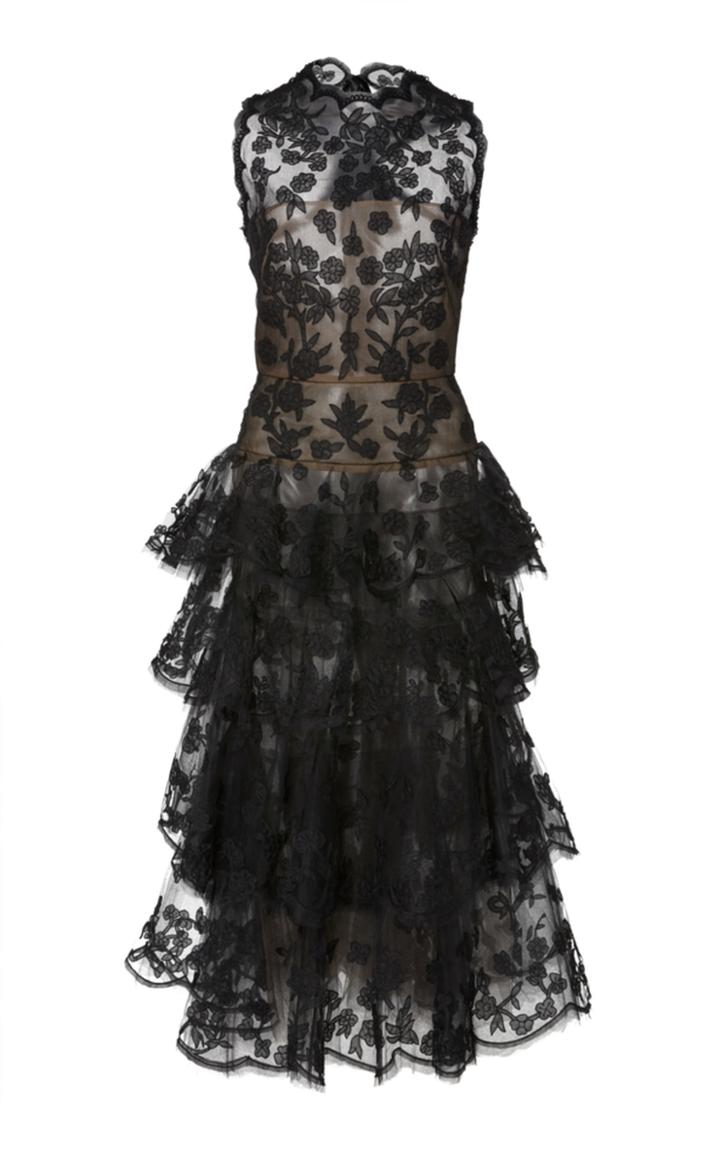 Oscar De La Renta Floral Lace Cocktail Dress