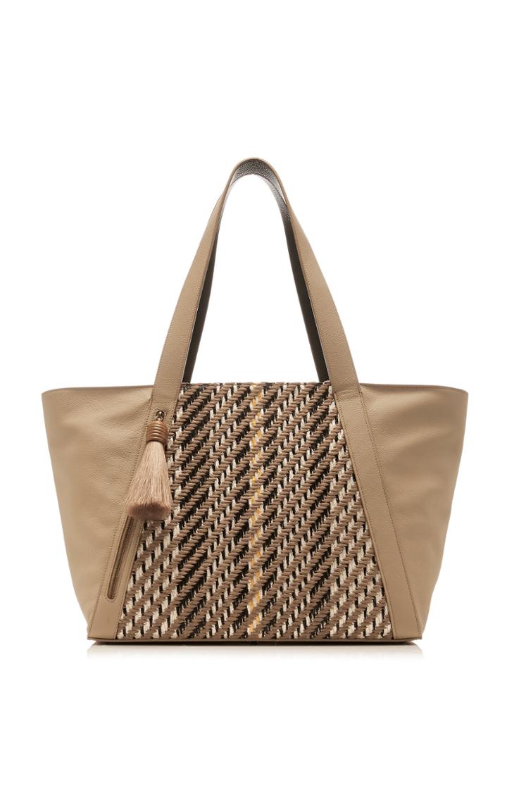 Akris Alexa Medium Tweed Trimmed Leather Tote