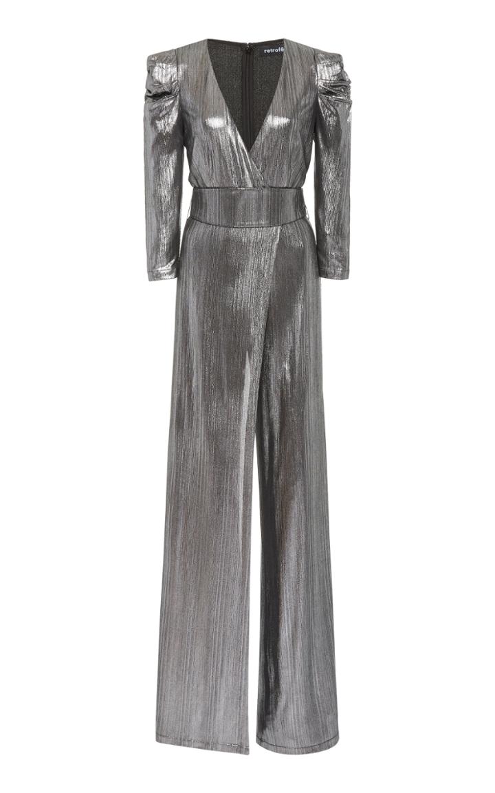 Retrofte Monroe Belted Metallic Lam Jumpsuit