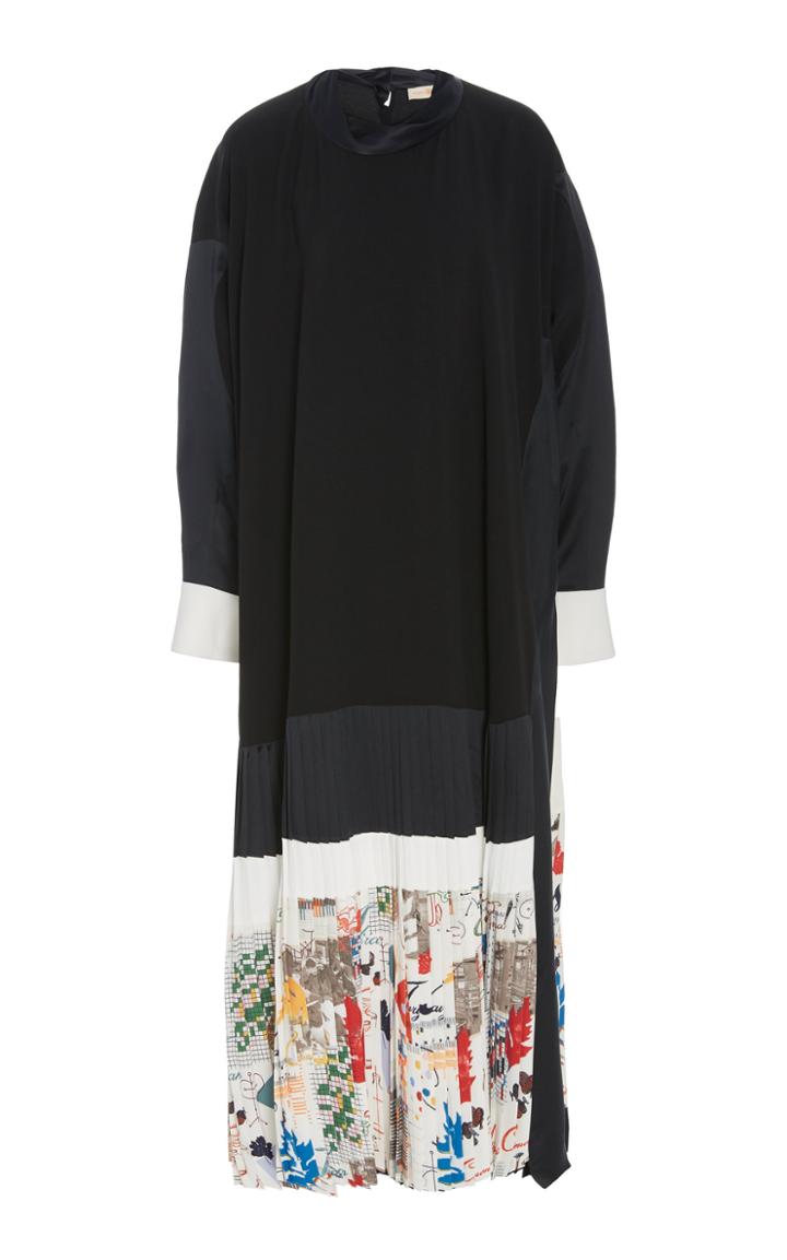 Tory Burch Color-blocked Pleated Crepe Dress