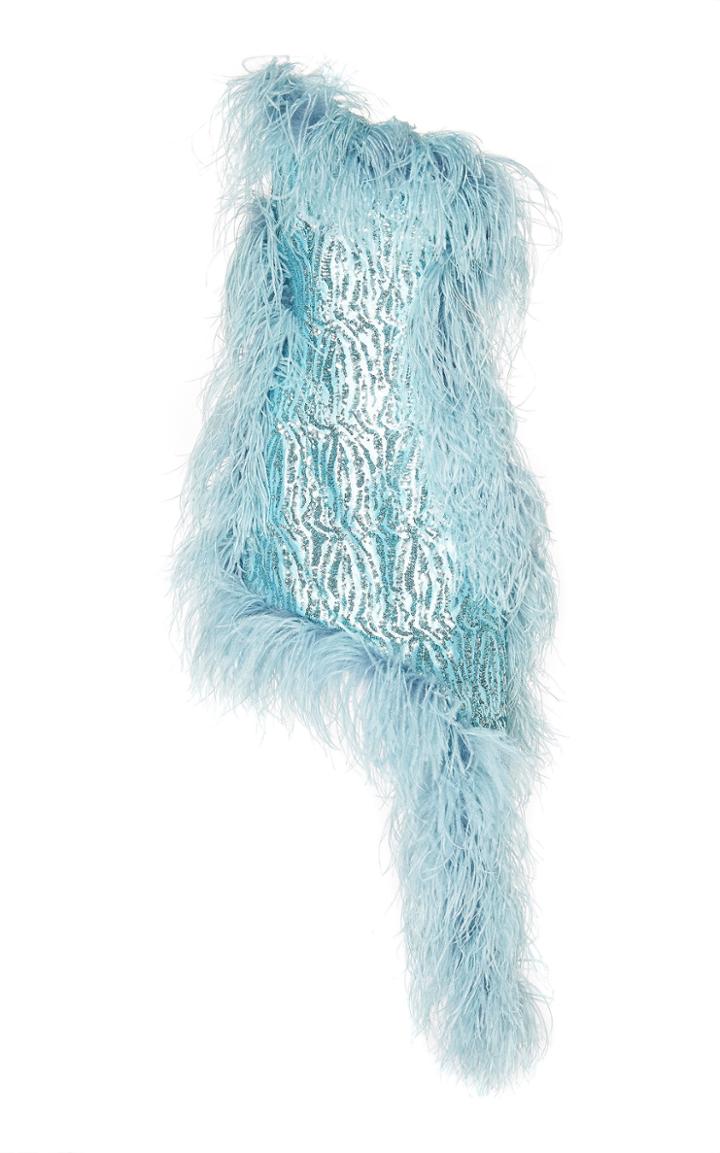 16arlington One-shoulder Asymmetric Feather Sequin Dress