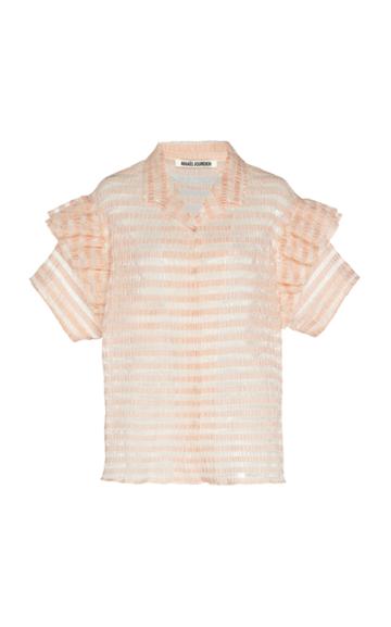 Anas Jourden Ruffled Striped Lace And Pliss Top