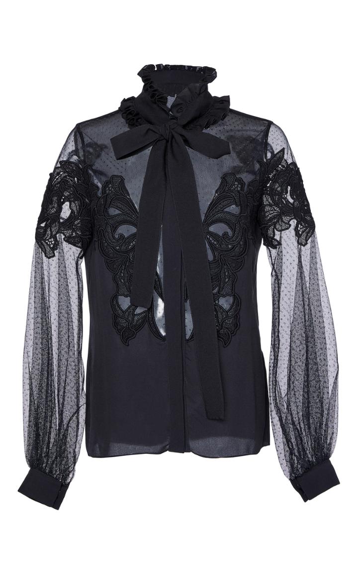 Elie Saab Crepe And Tulle Necktie Blouse