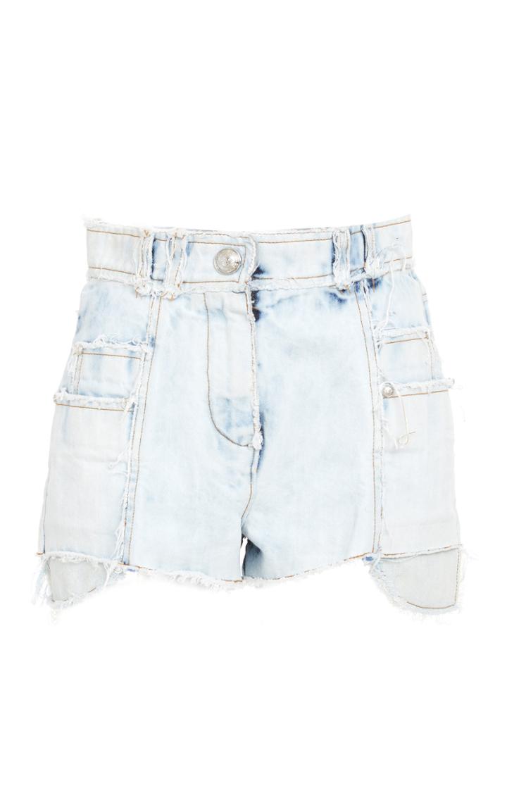 Balmain Frayed Bleached Denim Shorts