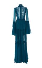 Costarellos Bell Sleeve Cordoned Lace And Chiffon Gown