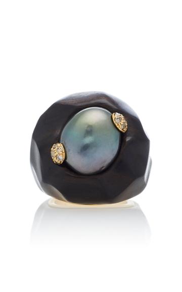 Antonia Miletto Wood And Tahitian Pearl Ring