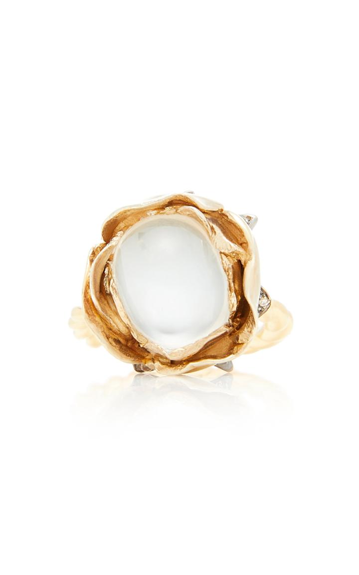Sylvie Corbelin 18k Gold Oxidized Silver Moonstone And Diamond Ring