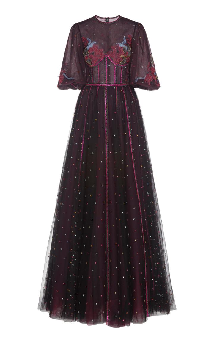 Costarellos Contrasting Tulle Minoan Corset Dress