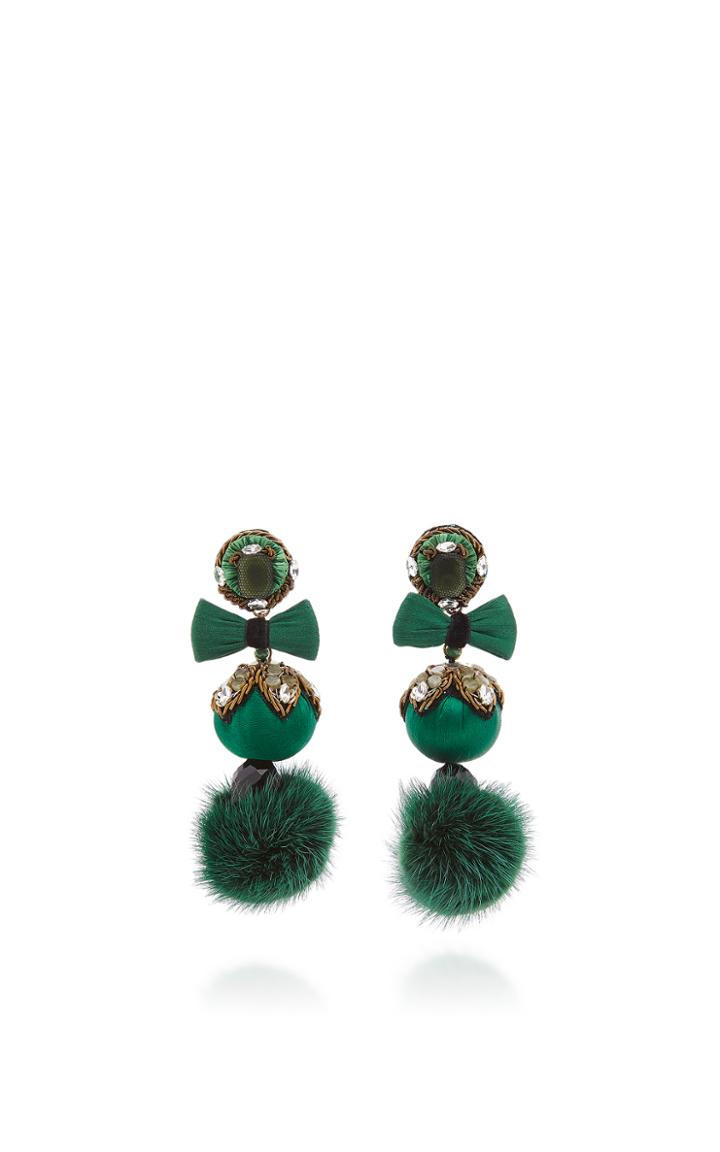 Ranjana Khan Green Fur Pom Earrings