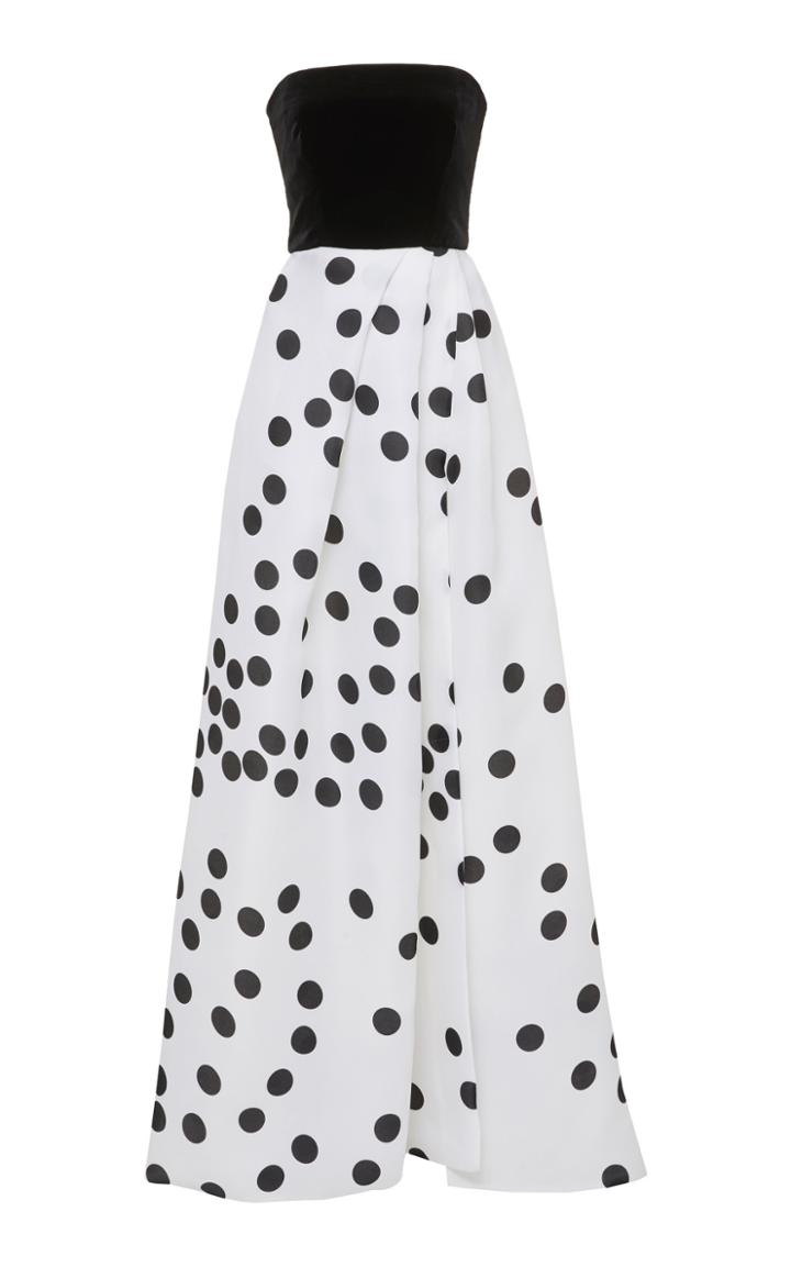 Monique Lhuillier Abstract Dot Printed Strapless Gown
