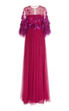 Andrew Gn Illusion Bead And Feather Embroidered Gown