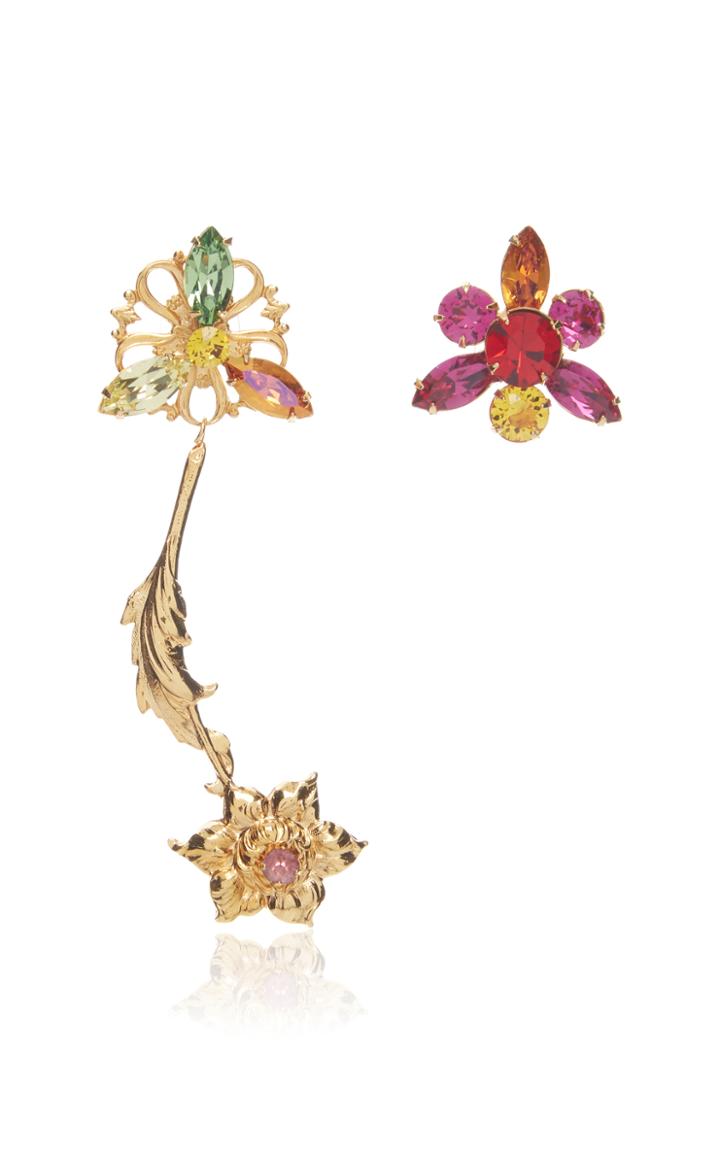 Rodarte Gold Flower Earrings With Multicolor Swarovski Crystal Details