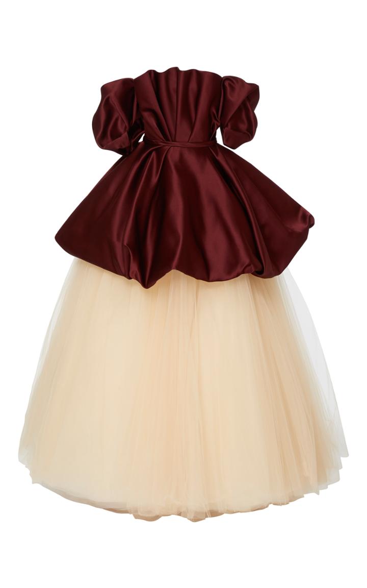 Elizabeth Kennedy Off The Shoulder Gown With Bubble Peplum And Tulle Skirt