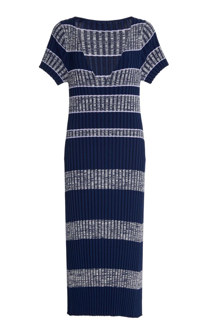 Becken Striped Rib-knit Midi Dress