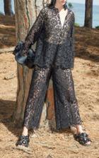 Moda Operandi Valentino Cropped Heavy Lace Wide-leg Pant