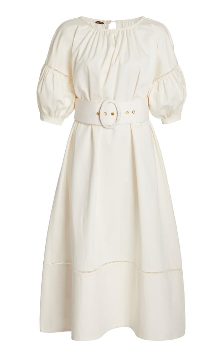 Cult Gaia Aiko Gathered Belted Linen-blend Midi Dress