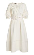 Cult Gaia Aiko Gathered Belted Linen-blend Midi Dress