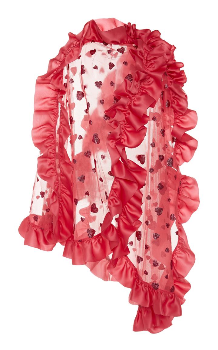 Rodarte Flamingo Ruffled Satin-trimmed Tulle Cape