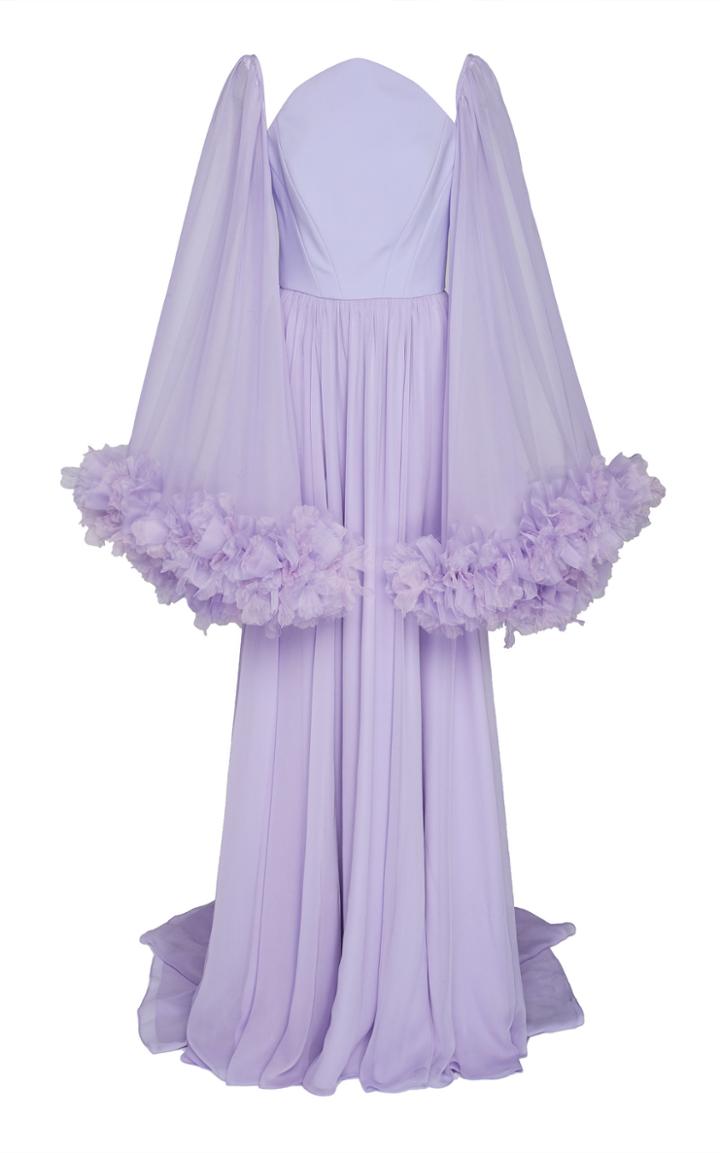 Christian Siriano Chiffon Draped Petal Sleeve Gown
