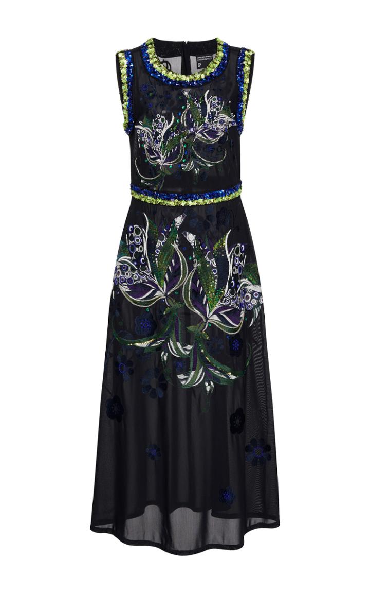 Cynthia Rowley Embellished Mesh Beaded Dress