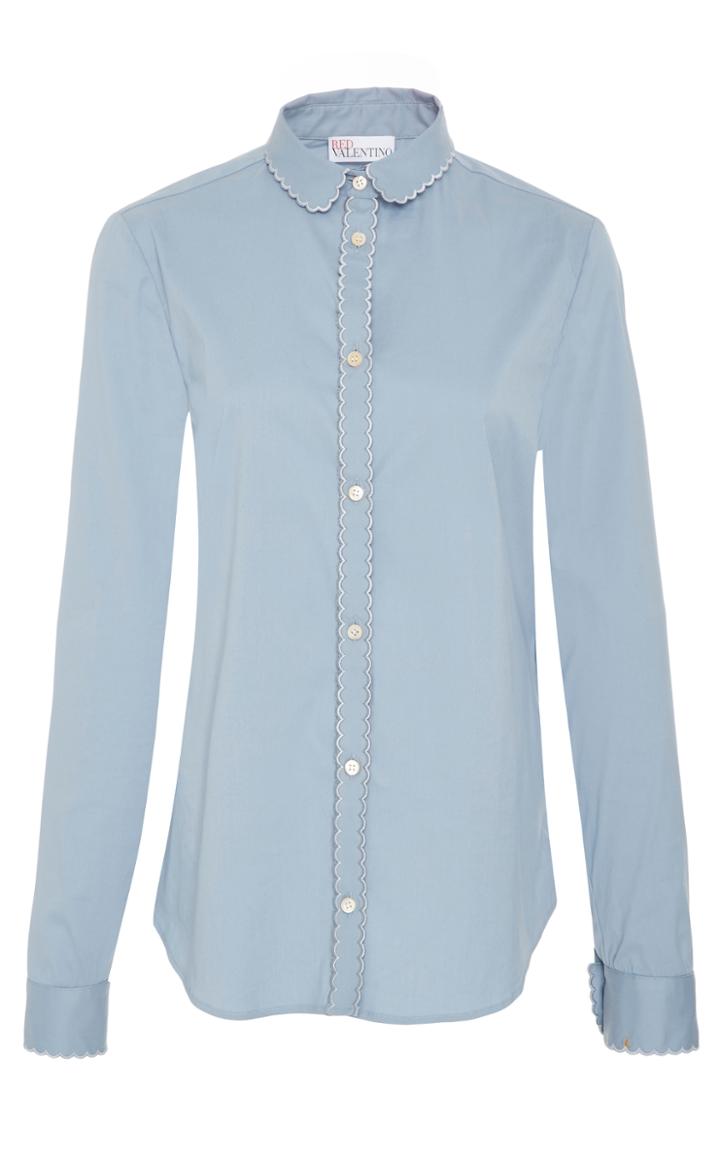 Red Valentino Long Sleeve Cotton Poplin Blouse
