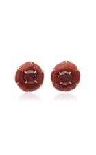 Silvia Furmanovich Sculptural Botanical Marquetry Red Flower And Garnet Studs