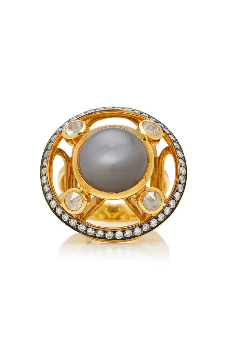 Ara Vartanian 18k Yellow Gold Ring With 15.97ct Moon Stone 0.80ct Ice And 0.62 White Diamonds