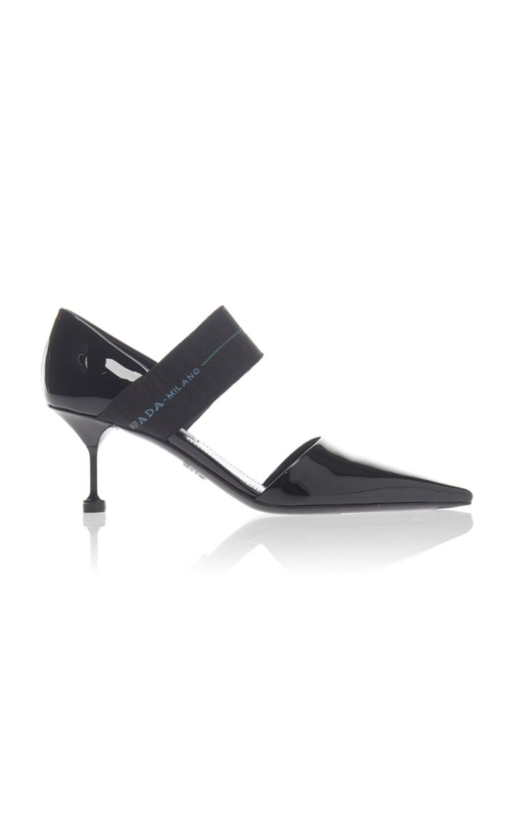 Prada Stretch Knit-trimmed Patent-leather Pumps