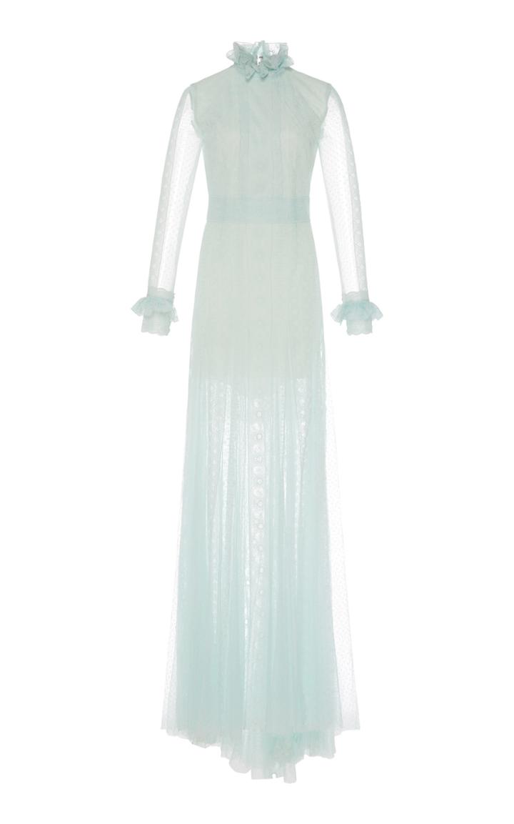 Costarellos Ruffled Mock Neck Long Dress