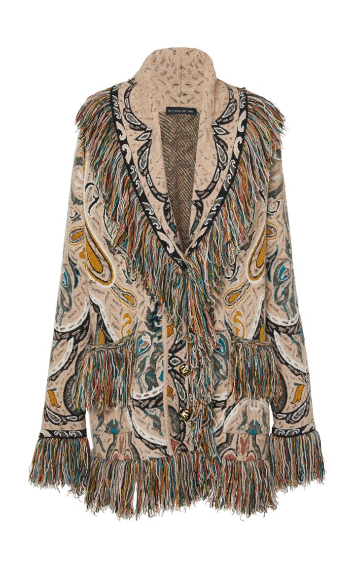Etro Fringe-trimmed Paisley Jacquard Cardigan