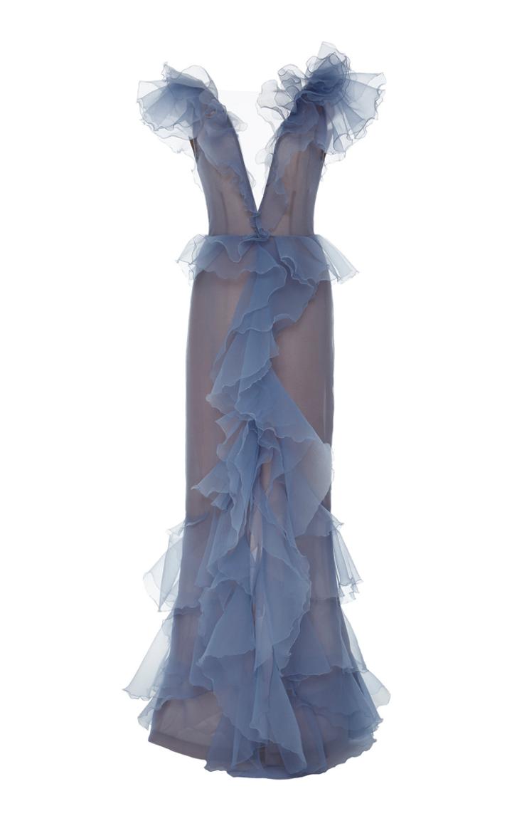 Marchesa V Neck Organza Gown