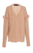Sally Lapointe Airy Cashmere Silk Sweater With Fur