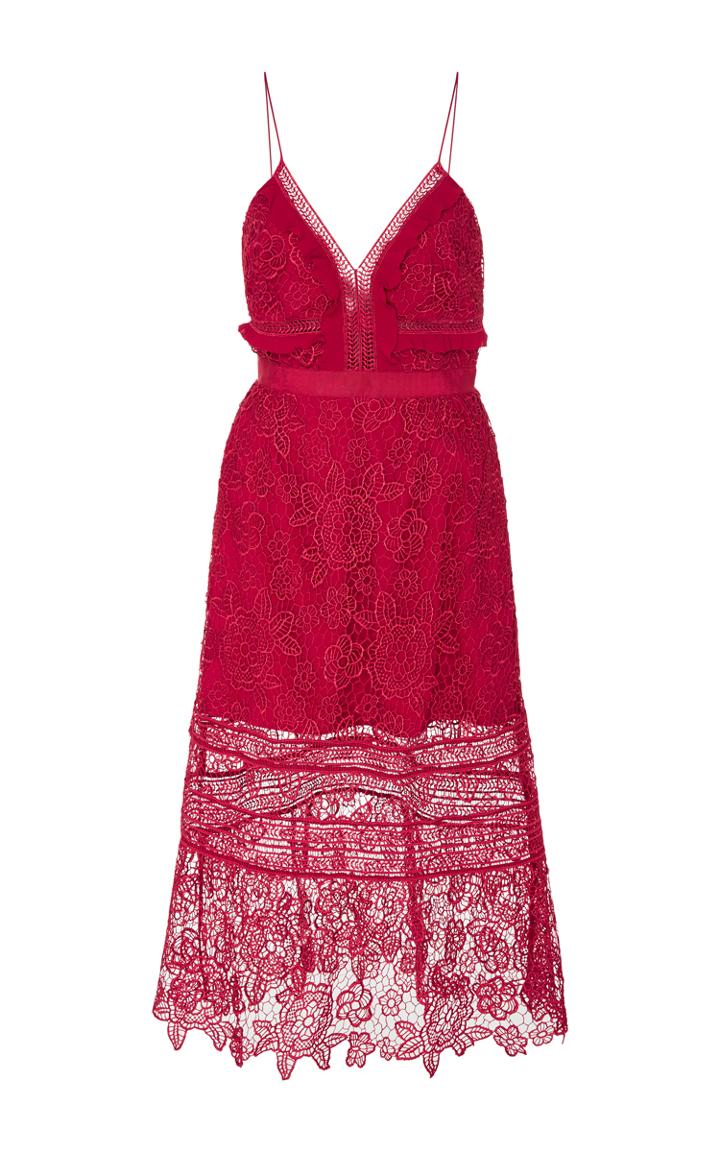 Self Portrait Floral Guipure Midi Dress