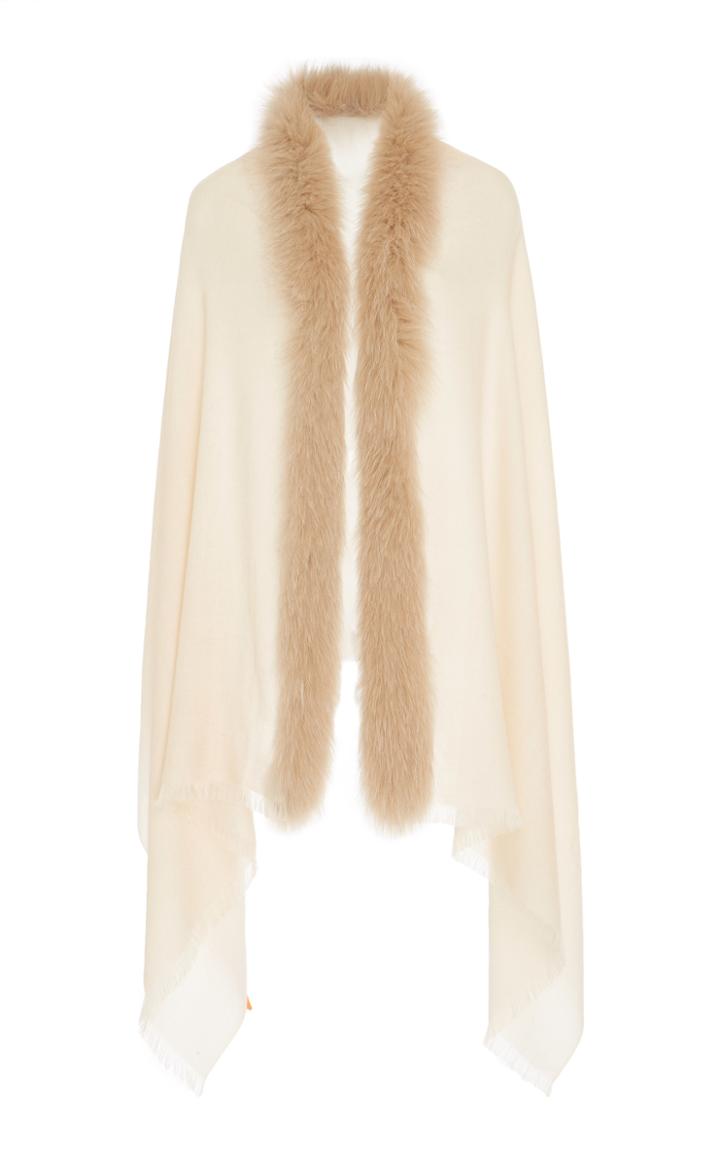 Ama Pure Cream Milk Fur Trim Scarf
