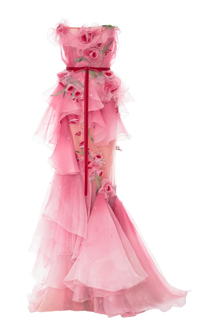 Marchesa Ombre Tiered Silk Organza Gown