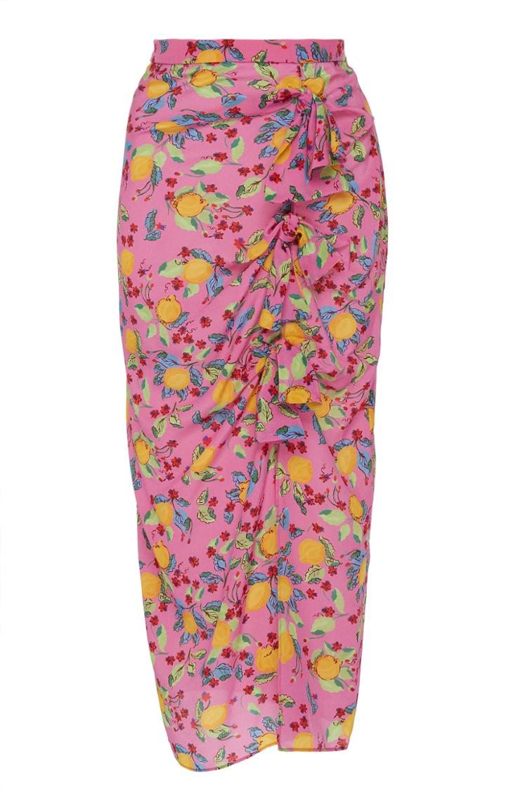 Saloni Kelly Ruffled Printed Silk Crepe De Chine Midi Skirt