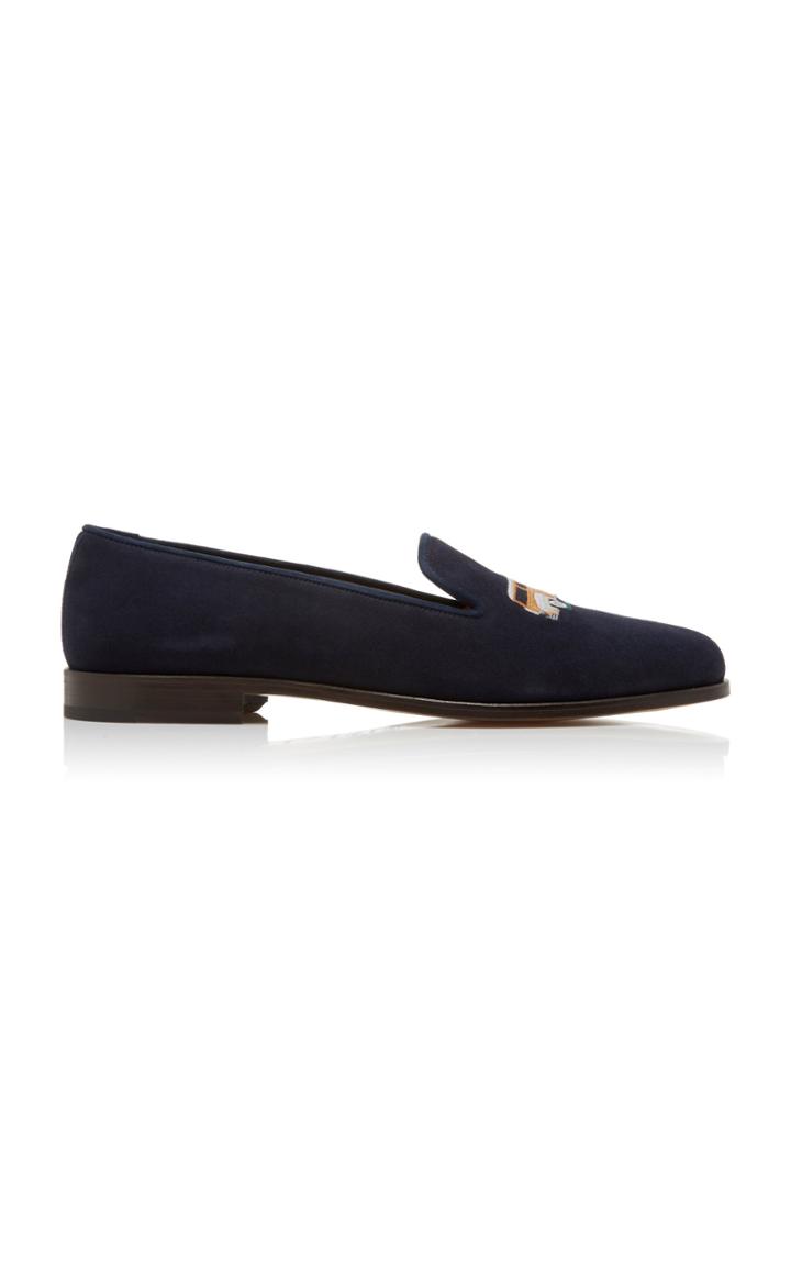 Stubbs & Wootton Woody Embroidered Suede Loafers Size: 8