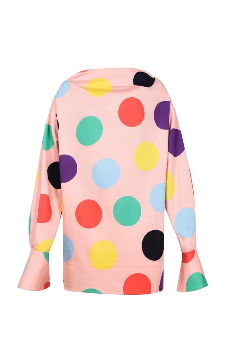 George Keburia Draped Polka Dot Blouse