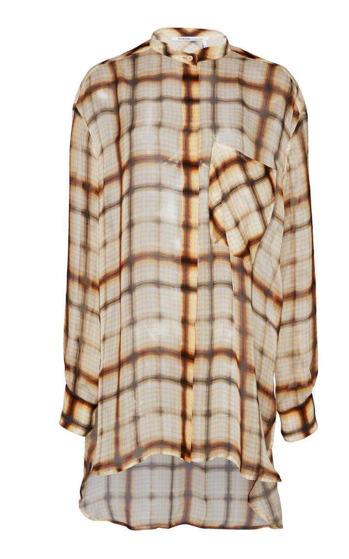 Agnona Plaid Silk Chiffon Shirt