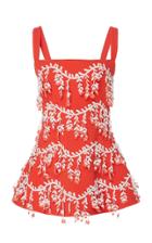 Lela Rose Embroidered Wool Peplum Top