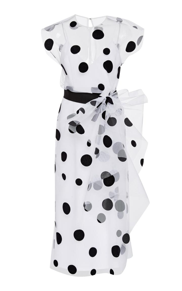 Carolina Herrera Polka-dot Bow-embellished Tulle Midi Dress