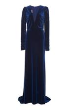 Monique Lhuillier Ruched Sleeve Faux Wrap Gown