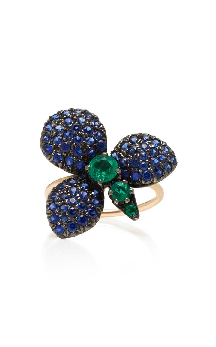 Montse Esteve Oxidized Silver 18k Gold Sapphire And Emerald Ring